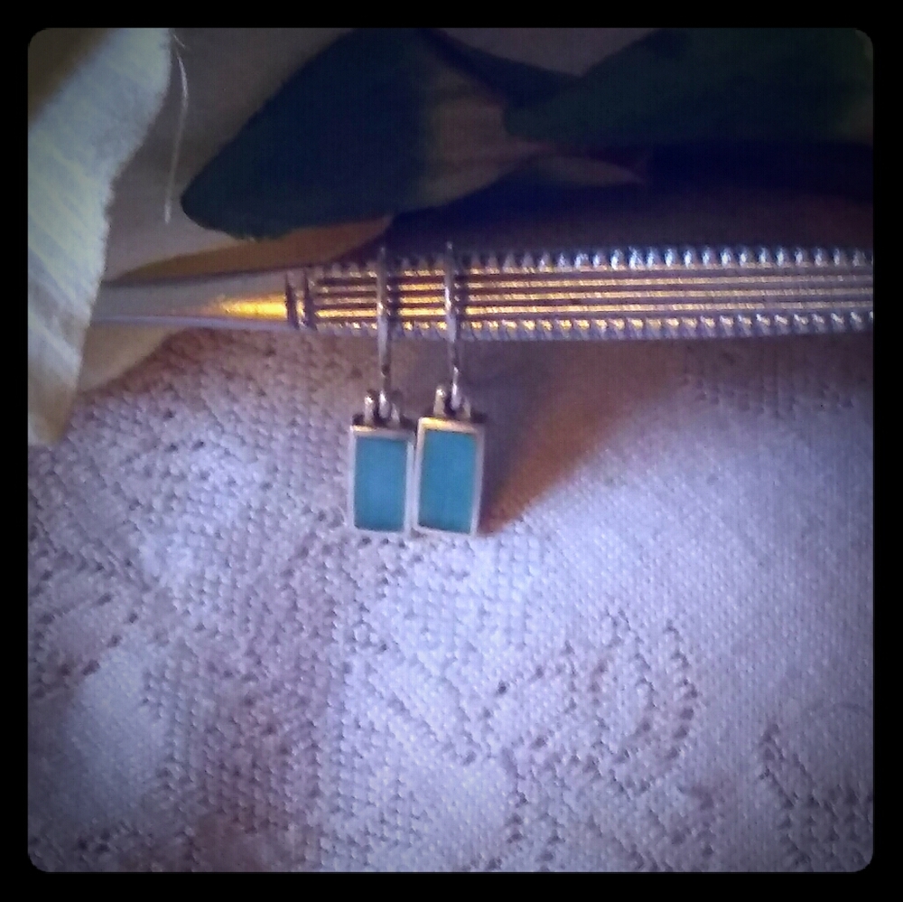 Vintage .925 Minimalist Rectangular Drop Earrings - image 1